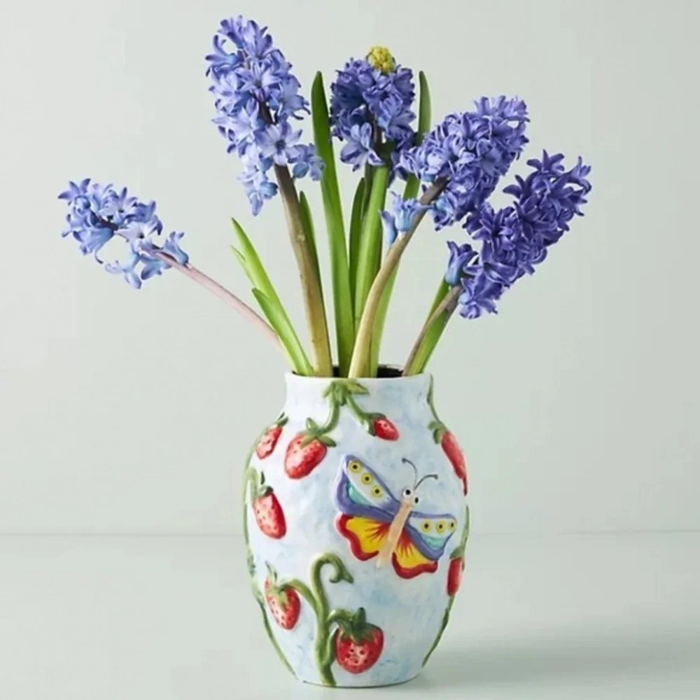 Anthropologie Nathalie Lete  Blue  Butterfly Nature  Vase